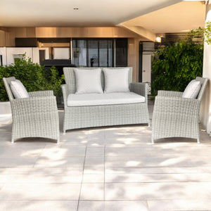 GLEN IRIS - 4 Seater Balcony Patio Wicker 2-Seater Lounge & 2x Chairs Set