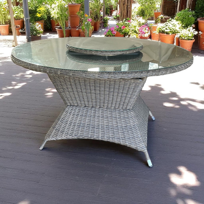 Wicker w/ Glasstop Rotating Serving Plate Lazy Susan (60cm) for Dining Table