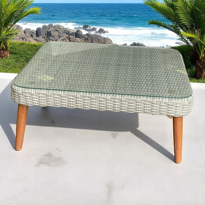 MITCHAM - Outdoor Wicker Timber Square Coffee Table (L77xW77xH32cm)