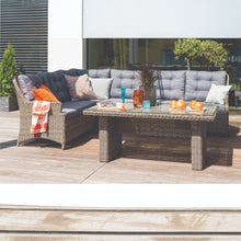 NEWPORT 6-seater outdoor patio corner set with a dining table on a wooden deck - DECOR STAR