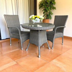 NIDDRIE - 3 Piece Outdoor Wicker Round Table and Stacking Armchair Set