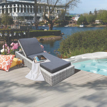 NORTHCOTE outdoor sunlounge chair with cushions on a deck by a pool and garden - DECOR STAR