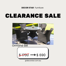 Ormond 5‑Piece Outdoor Wicker Dining Set – Aluminium Frame, Beige Cushions, 120 cm Round Table
