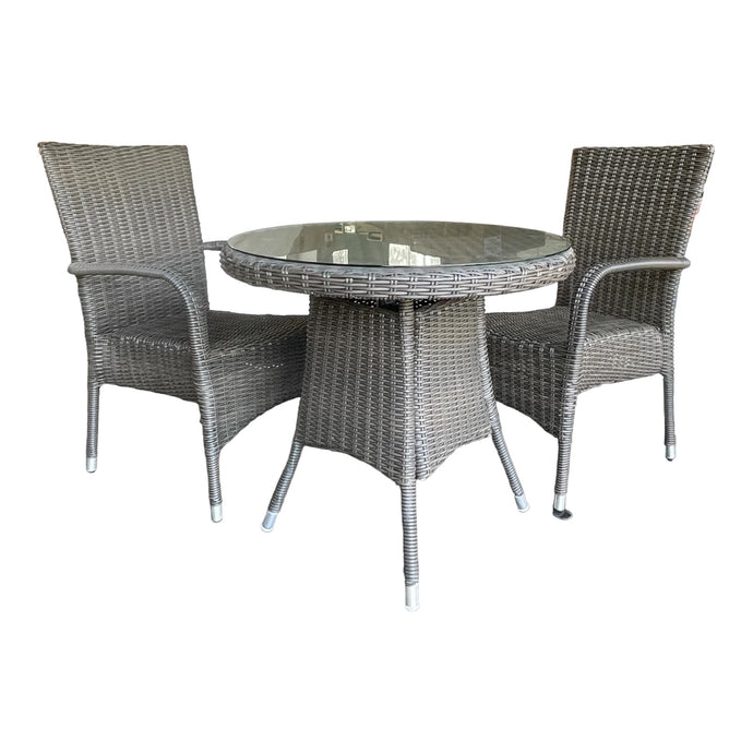 NIDDRIE - 3 Piece Outdoor Wicker Round Table and Stacking Armchair Set
