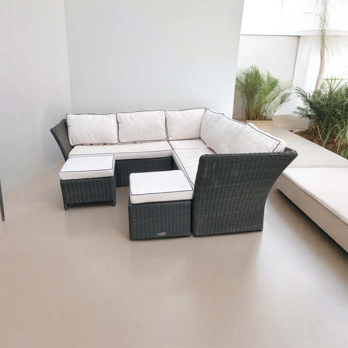 HAMPTON - Outdoor Wicker Corner Lounge with Ottomans Footstools