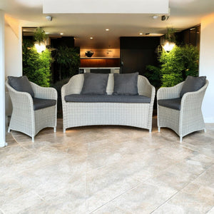 PRESTON - 4 Seater Balcony Patio Wicker 2 Seater Lounge and Armchairs Set