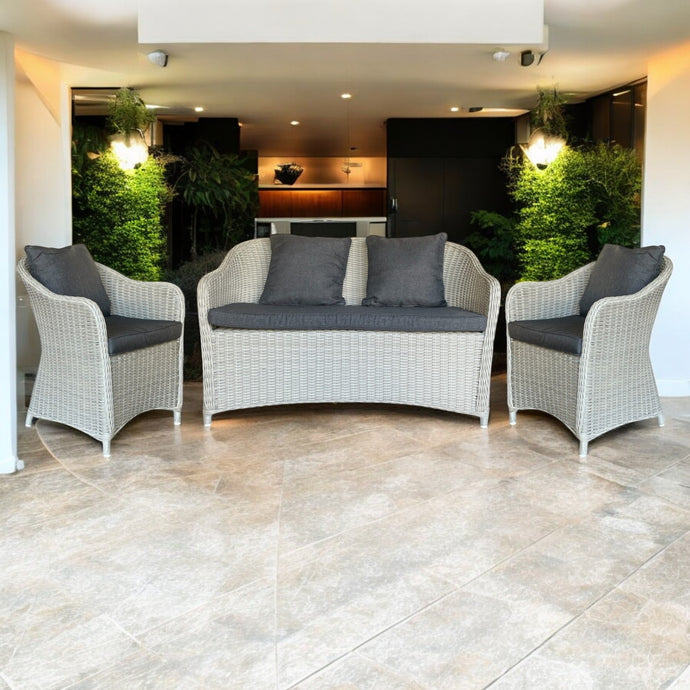 PRESTON - 4 Seater Balcony Patio Wicker 2 Seater Lounge and Armchairs Set
