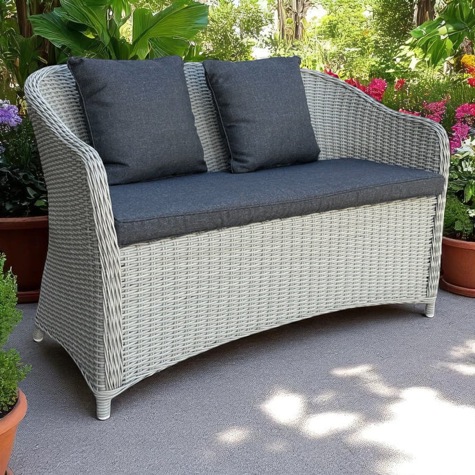 PRESTON - 2 Seater PE Wicker Garden Sofa with Cushions