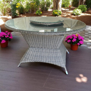 Outdoor Dining Table PE Wicker Large Round DIA140cm with Lazy Susan