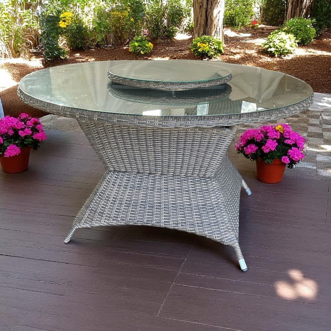 Outdoor Dining Table PE Wicker Large Round DIA140cm with Lazy Susan