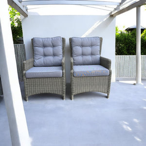 ESSENDON - Set of 2 Outdoor PE Wicker High-Back Chairs with Cushions