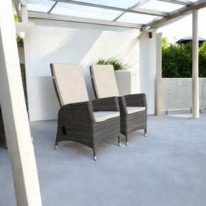 Set of 2 Outdoor PE Wicker Gas Spring Recliner Highback Dining Chairs