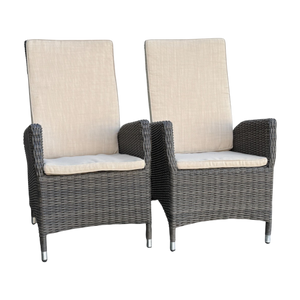 Set of 2 Outdoor PE Wicker Gas Spring Recliner Highback Dining Chairs