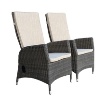 Set of 2 Outdoor PE Wicker Gas Spring Recliner Highback Dining Chairs