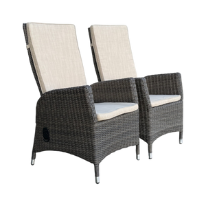 Set of 2 Outdoor PE Wicker Gas Spring Recliner Highback Dining Chairs
