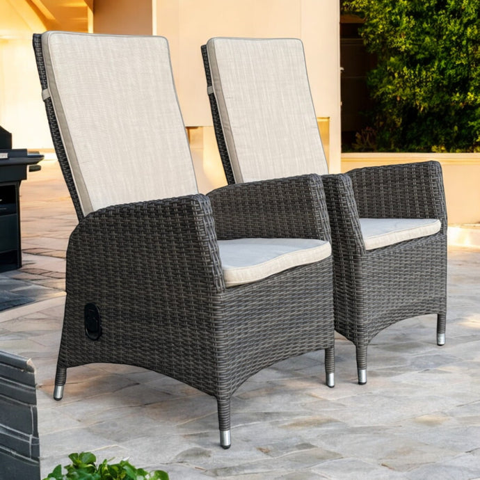 Set of 2 Outdoor PE Wicker Gas Spring Recliner Highback Dining Chairs