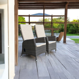 Set of 2 Outdoor PE Wicker Gas Spring Recliner Highback Dining Chairs