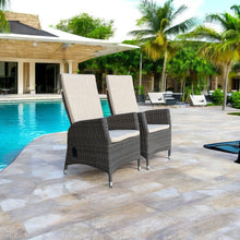 Set of 2 Outdoor PE Wicker Gas Spring Recliner Highback Dining Chairs