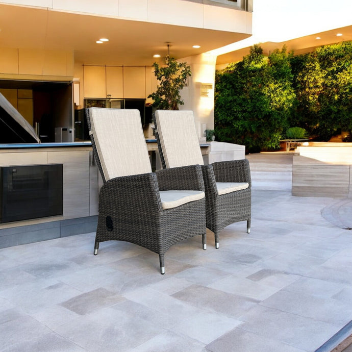 Outdoor Wicker Gas Spring Recliner Highback Dining Chair (Set of 2)