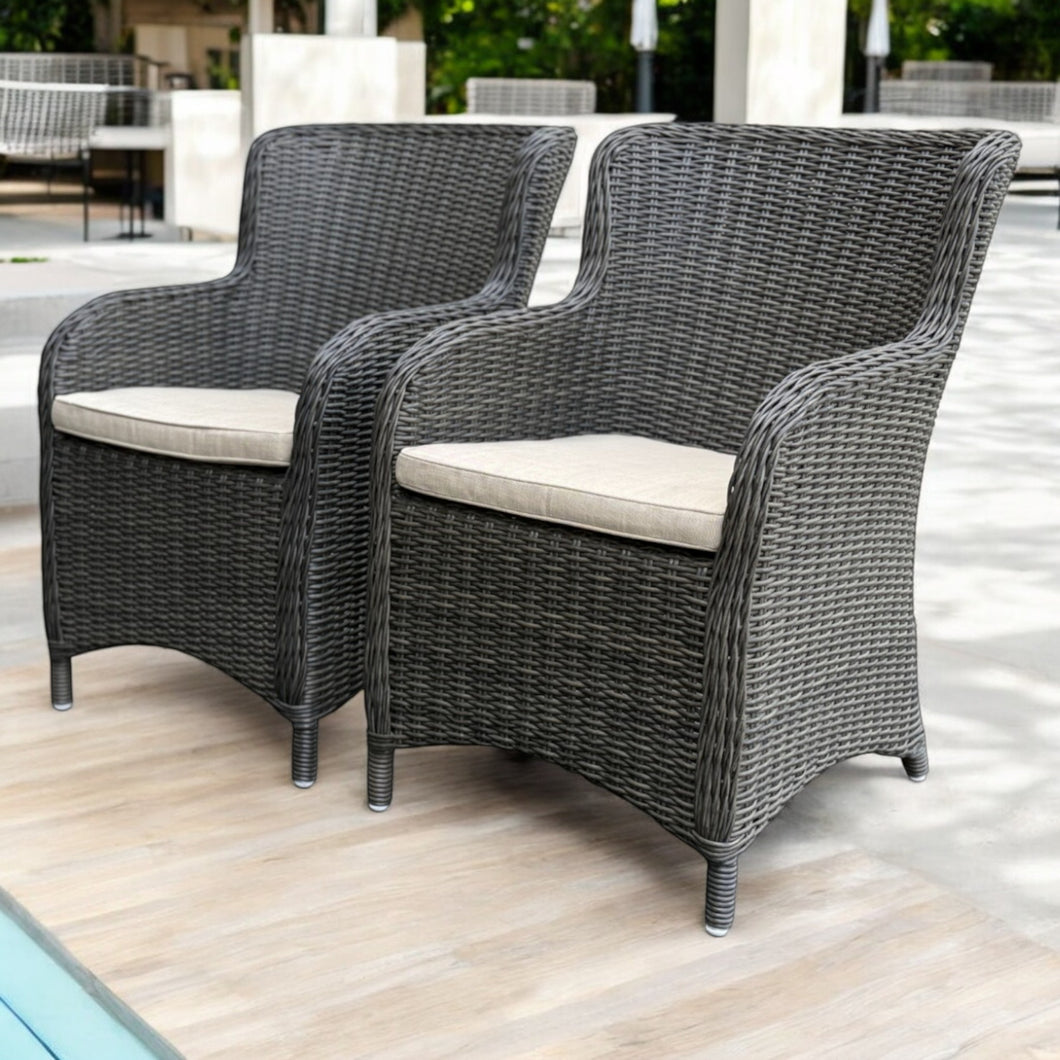 ORMOND - Set of 2 Outdoor PE Wicker Turin Dining Chairs
