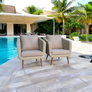 VERMONT - Set of 2 Outdoor PE Wicker Timber Armchairs with Cushions