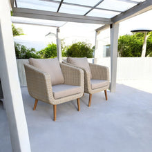 VERMONT - Set of 2 Outdoor PE Wicker Timber Armchairs with Cushions