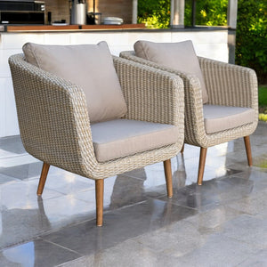 VERMONT - Set of 2 Outdoor PE Wicker Timber Armchairs with Cushions