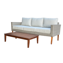 St Kilda Outdoor 3‑Seater Wicker Lounge with Timber Table