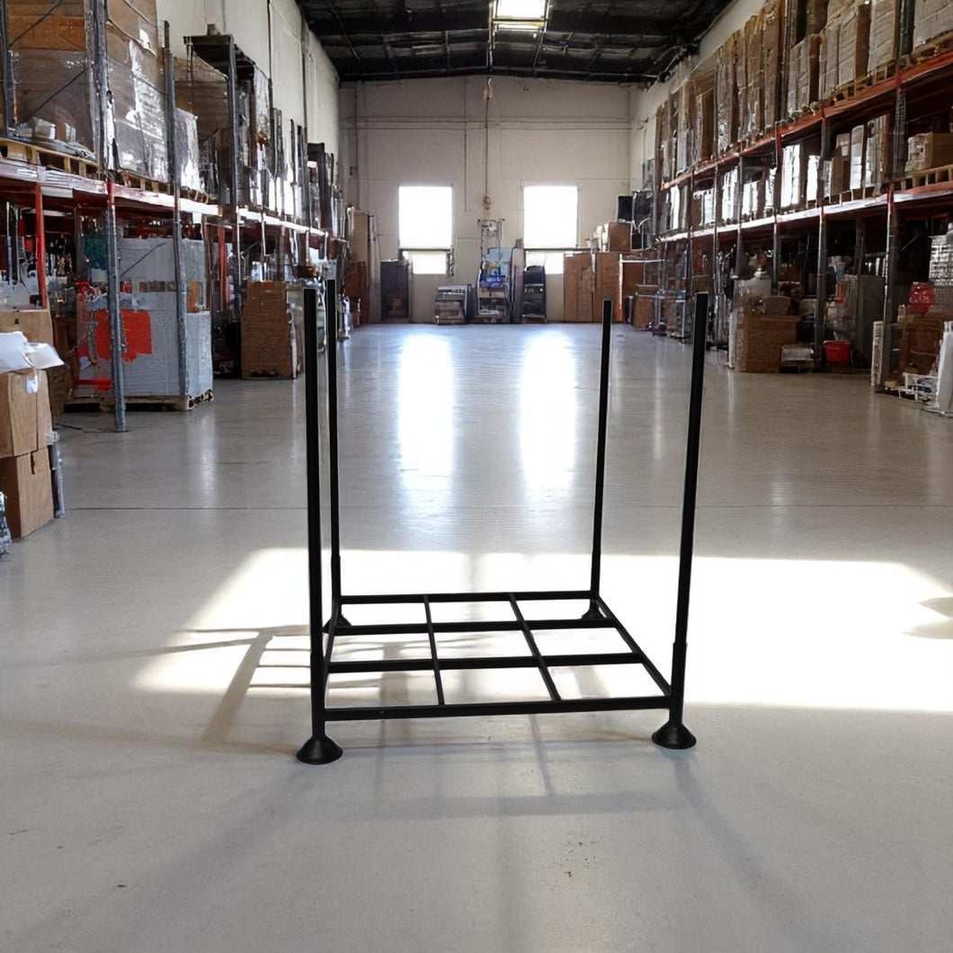 Black stackable stillage cage in a warehouse setting - DECOR STAR