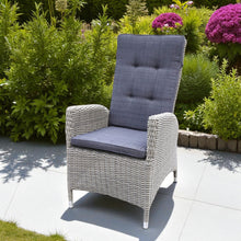 UPWEY Recliner wicker chair with grey cushions in a garden setting - DECOR STAR