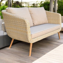 Vermont Outdoor Wicker 2-Seater Sofa with Timber Legs & Cushions