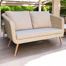 Vermont Outdoor Wicker 2-Seater Sofa with Timber Legs & Cushions