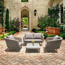 VERMONT 4-seater outdoor patio set with chairs and lounge sofa on a brick patio - DECOR STAR