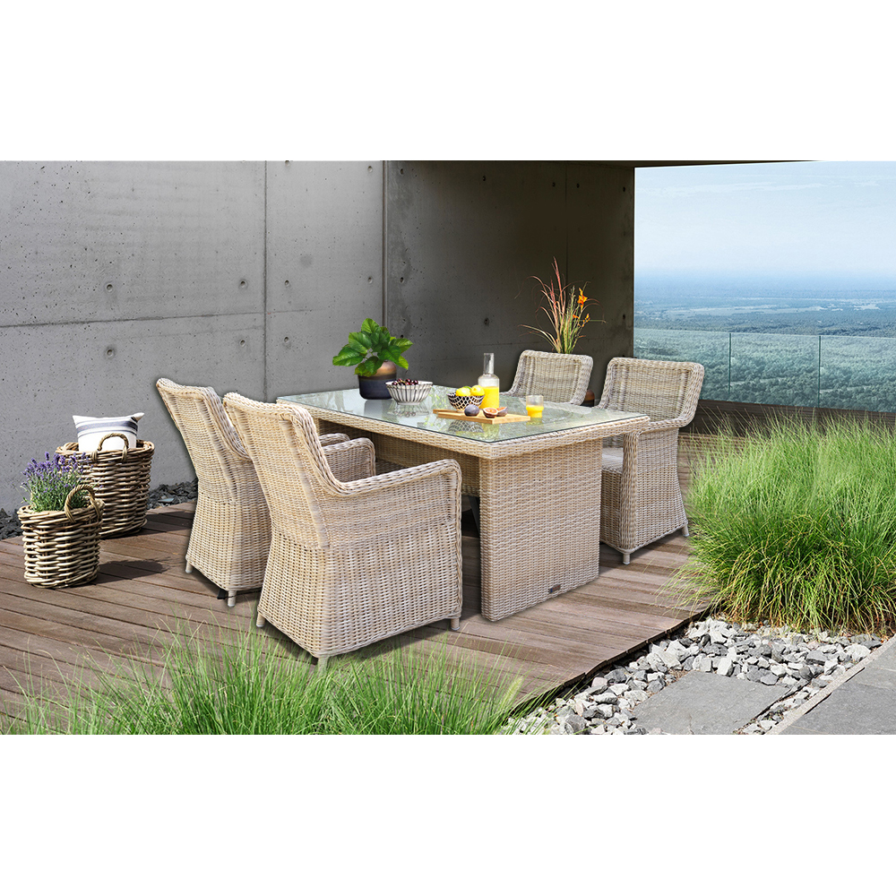 PRE-ORDER ASHBURTON - 5 Piece Outdoor Wicker Rectangle Table Dining Set - Furniture Star Direct