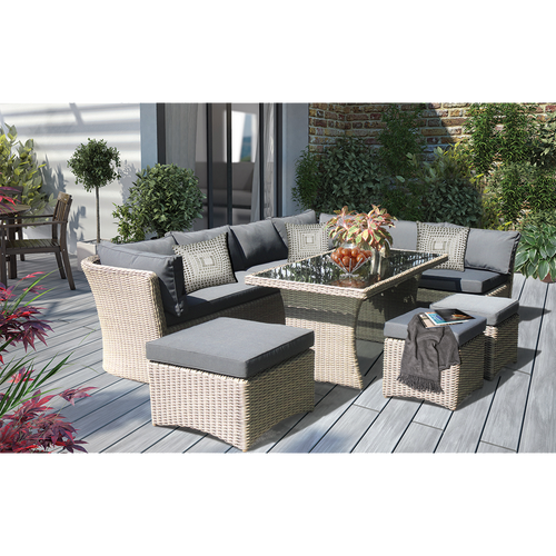 PRE-ORDER BRIGHTON - 8 Seater Outdoor Wicker Rectangle Dining Table Lounge Set - Furniture Star Direct