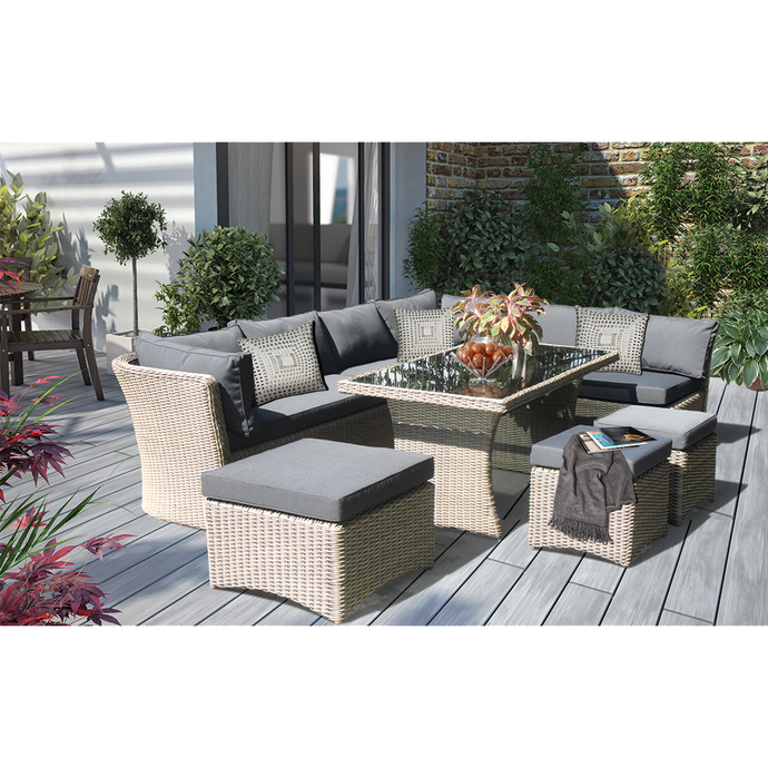 PRE-ORDER BRIGHTON - 8 Seater Outdoor Wicker Rectangle Dining Table Lounge Set - Furniture Star Direct