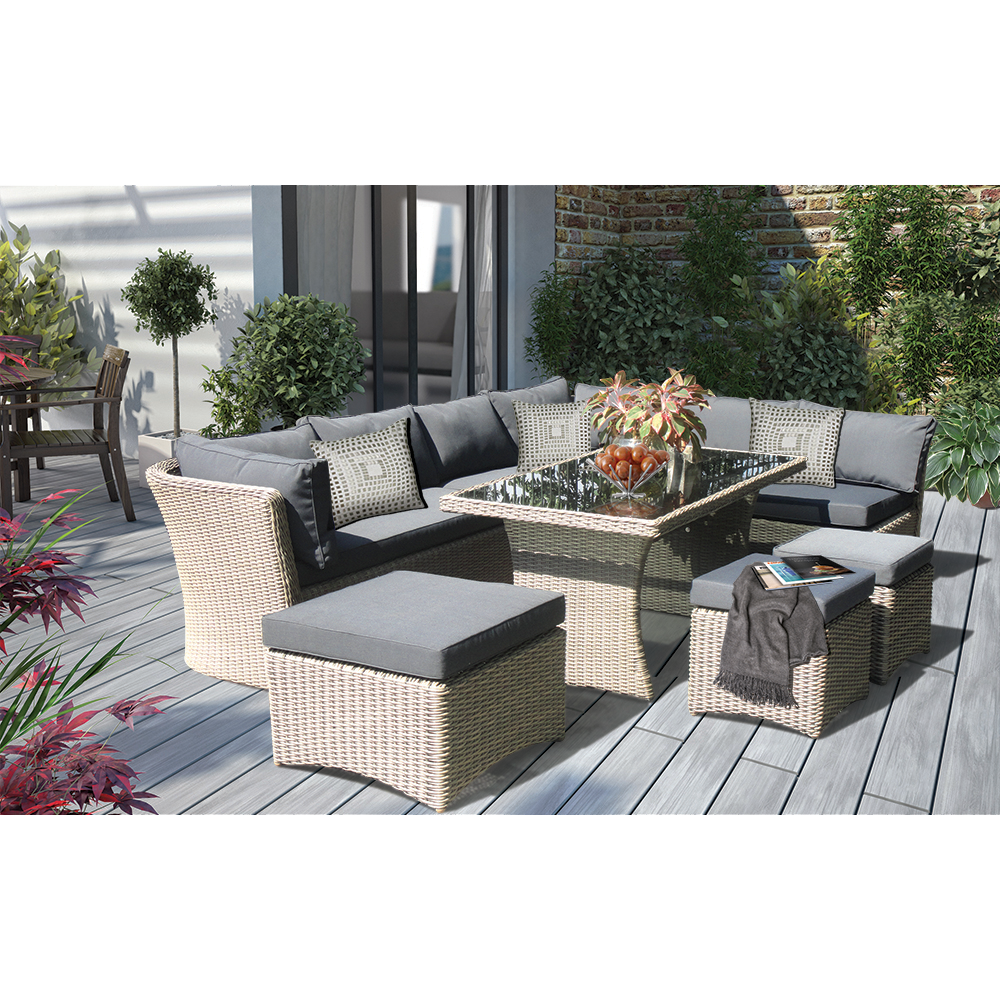 PRE-ORDER BRIGHTON - 8 Seater Outdoor Wicker Rectangle Dining Table Lounge Set - Furniture Star Direct