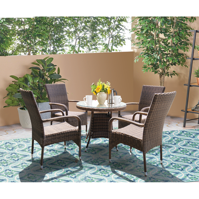 DONVALE - 5 Piece Balcony Patio Round Table and Stacking Chair Set - Furniture Star Direct