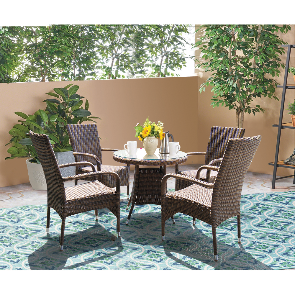 DONVALE - 5 Piece Balcony Patio Round Table and Stacking Chair Set - Furniture Star Direct