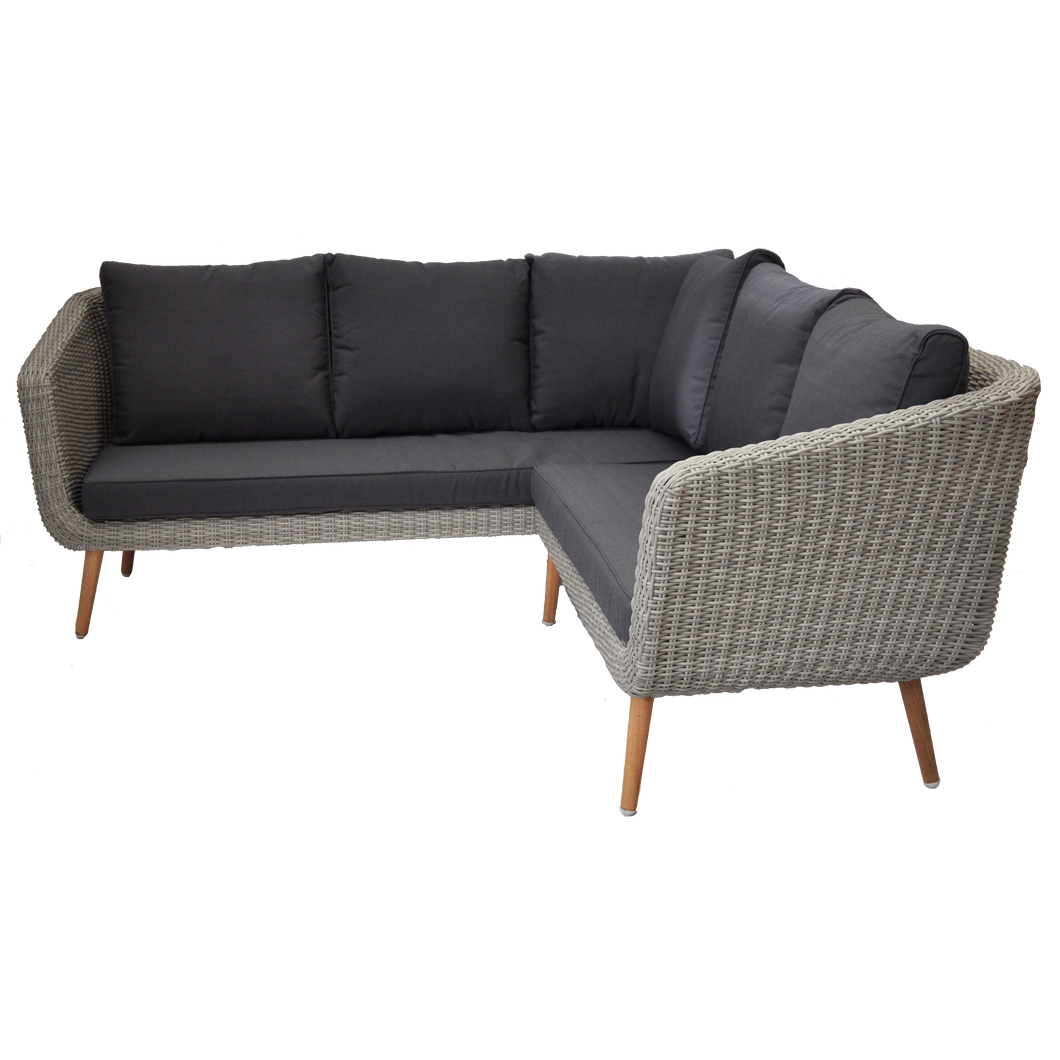 MITCHAM - 5 Seater Outdoor Timber Wicker Corner Lounge - Furniture Star Direct