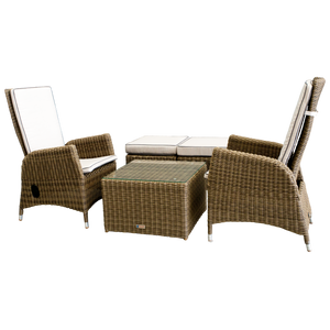 PRE-ORDER KEW - 5 Piece Outdoor Garden Recliner Chair Square Table Set - Furniture Star Direct