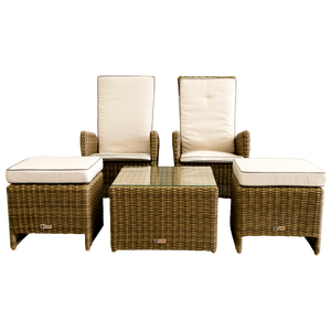 PRE-ORDER KEW - 5 Piece Outdoor Garden Recliner Chair Square Table Set - Furniture Star Direct