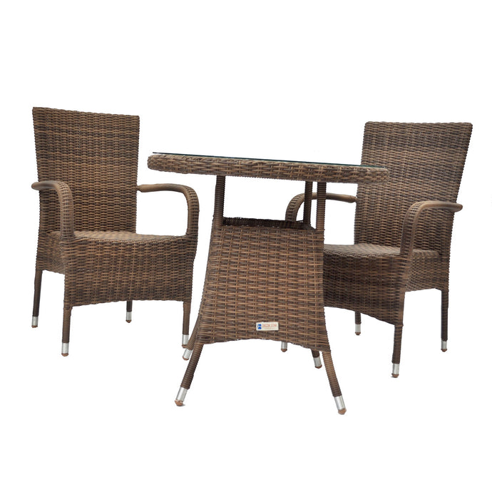 DONVALE - 3 Piece Outdoor Wicker Round Coffee Table and Stacking Chair Set - Furniture Star Direct
