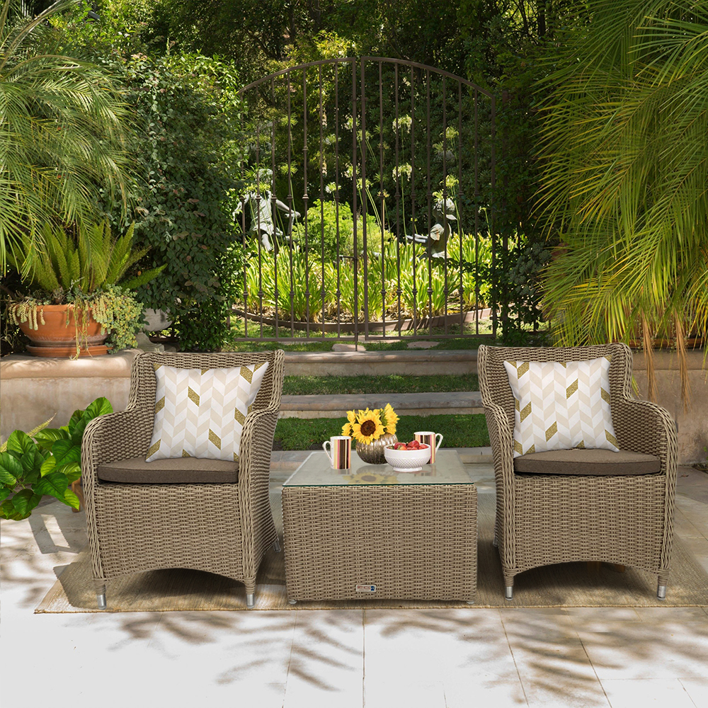 EPPING Stylist 3 Piece Balcony Patio Wicker Coffee Set DECOR