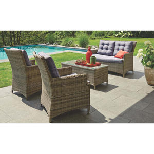 PRE-ORDER ESSENDON - High Quality 4 Seater Wicker Rectangle Coffee Table Lounge Set - Furniture Star Direct