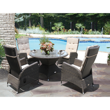 PRE-ORDER HAWTHORN - 5 Piece Outdoor Wicker Recliner Chair Dining Set - Furniture Star Direct