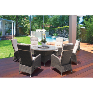 PRE-ORDER McKINNON - 7 Piece Outdoor Wicker Recliner Dining Set with Lazy Susan - Furniture Star Direct