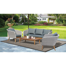 MORNINGTON - 5 Seater Outdoor Timber Table Wicker Lounge Set - Furniture Star Direct