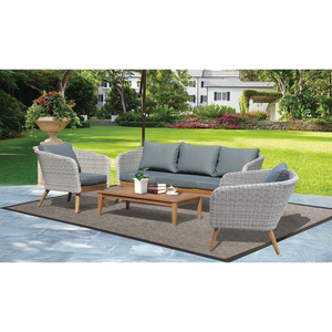 MORNINGTON - 5 Seater Outdoor Timber Table Wicker Lounge Set - Furniture Star Direct
