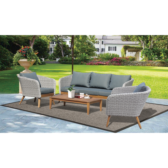 MORNINGTON - 5 Seater Outdoor Timber Table Wicker Lounge Set - Furniture Star Direct